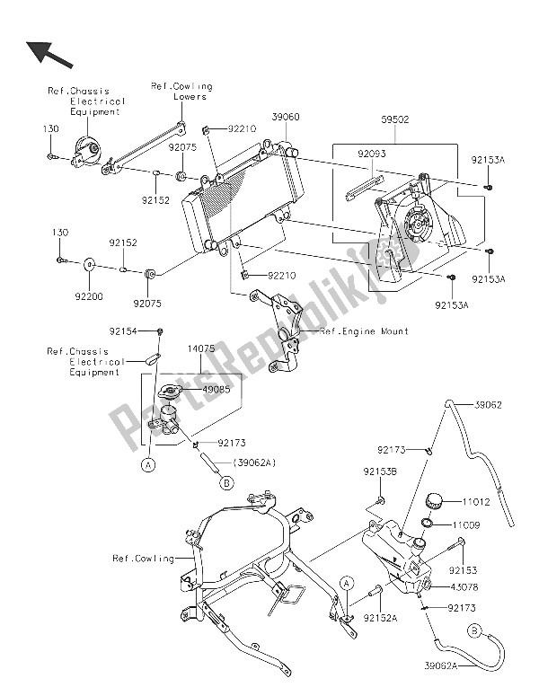 All parts for the Radiator of the Kawasaki Ninja 300 2016