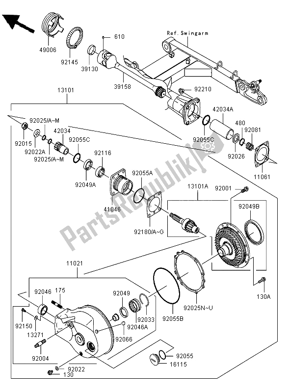 All parts for the Drive Shaft & Final Gear of the Kawasaki VN 1600 Classic Tourer 2006