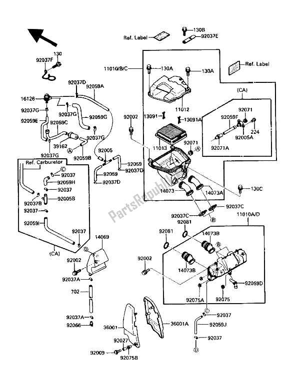 Toutes les pièces pour le Filtre à Air du Kawasaki Voyager XII 1200 1989