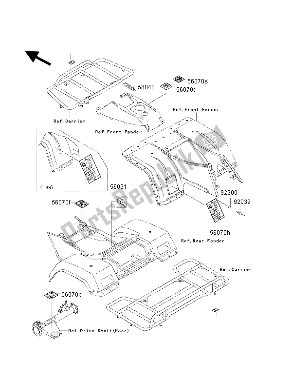 All parts for the Labels of the Kawasaki KLF 300 4X4 2002