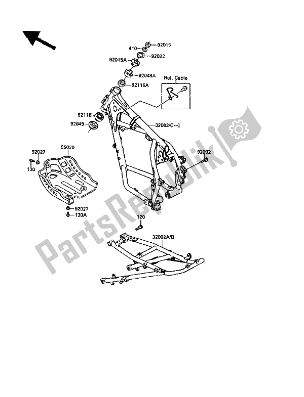 Tutte le parti per il Telaio del Kawasaki KLR 650 1988