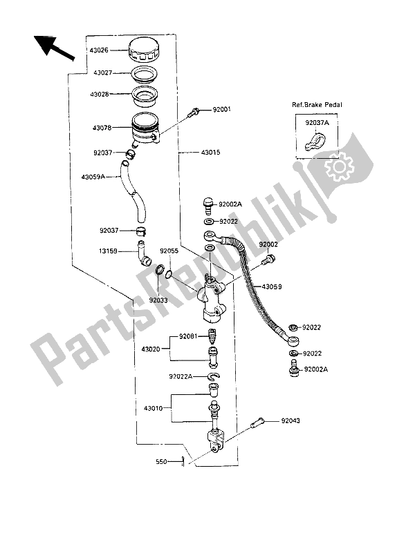 Tutte le parti per il Pompa Freno Posteriore del Kawasaki GPX 600R 1989