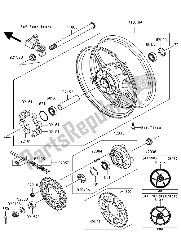 All parts for the Rear Hub of the Kawasaki Ninja ZX 6R 600 2009