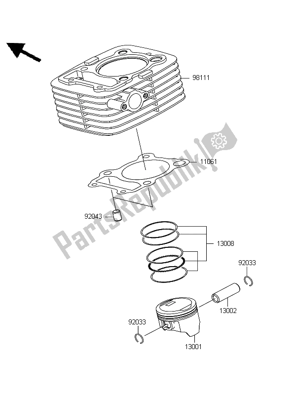 Toutes les pièces pour le Cylindre Et Piston (s) du Kawasaki D Tracker 125 2012