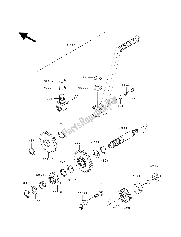 All parts for the Kickstarter Mechanism of the Kawasaki KDX 125 1993