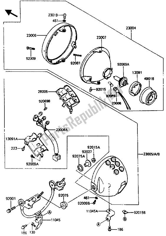 All parts for the Head Lamp of the Kawasaki ZL 600 1986