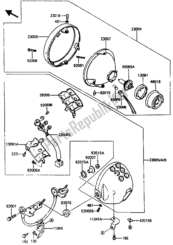 Todas as partes de Lanterna De Cabeça do Kawasaki ZL 600 1986