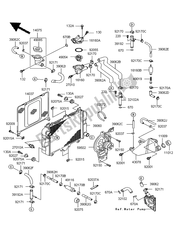 All parts for the Radiator of the Kawasaki KLE 500 2006