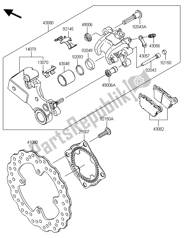 All parts for the Rear Brake of the Kawasaki Ninja ZX 10R 1000 2014