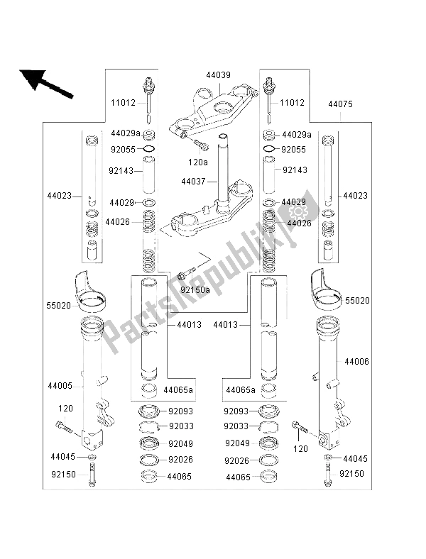 All parts for the Front Fork of the Kawasaki ZZ R 600 2002
