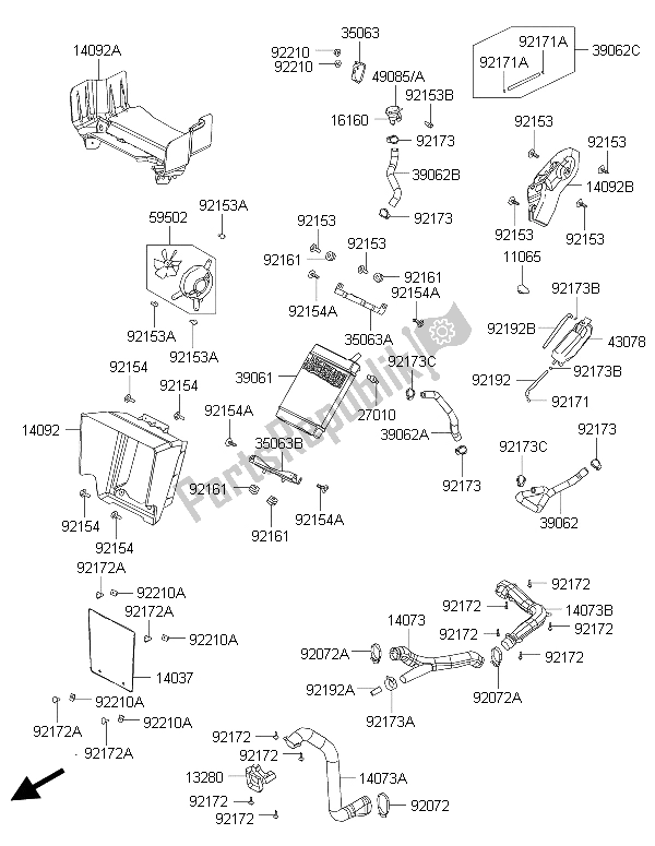 All parts for the Radiator of the Kawasaki Brute Force 300 2015