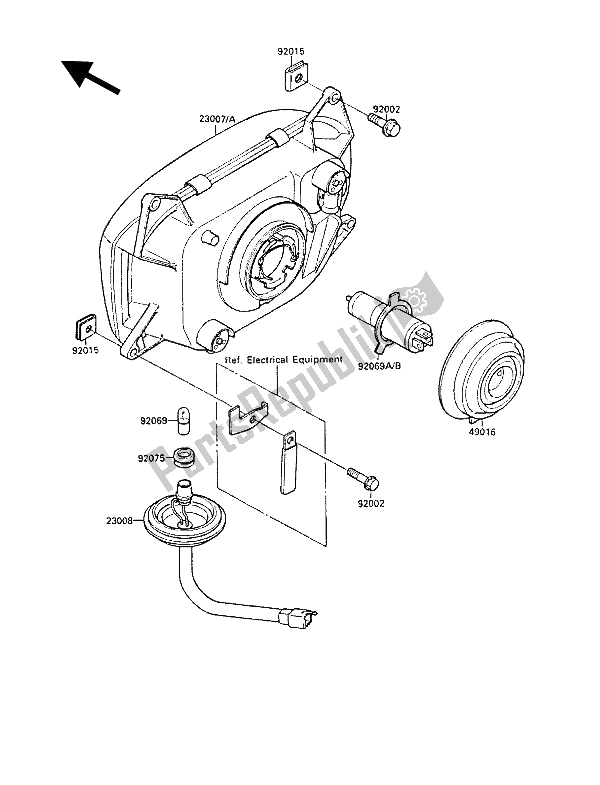 Alle onderdelen voor de Koplamp (en) van de Kawasaki GPX 750R 1989