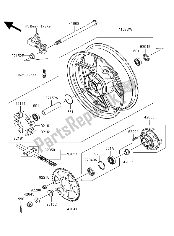 All parts for the Rear Hub of the Kawasaki Versys ABS 650 2008