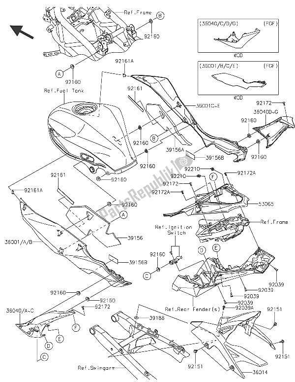 Tutte le parti per il Coperture Laterali E Copertura A Catena del Kawasaki Z 250 SL ABS 2016