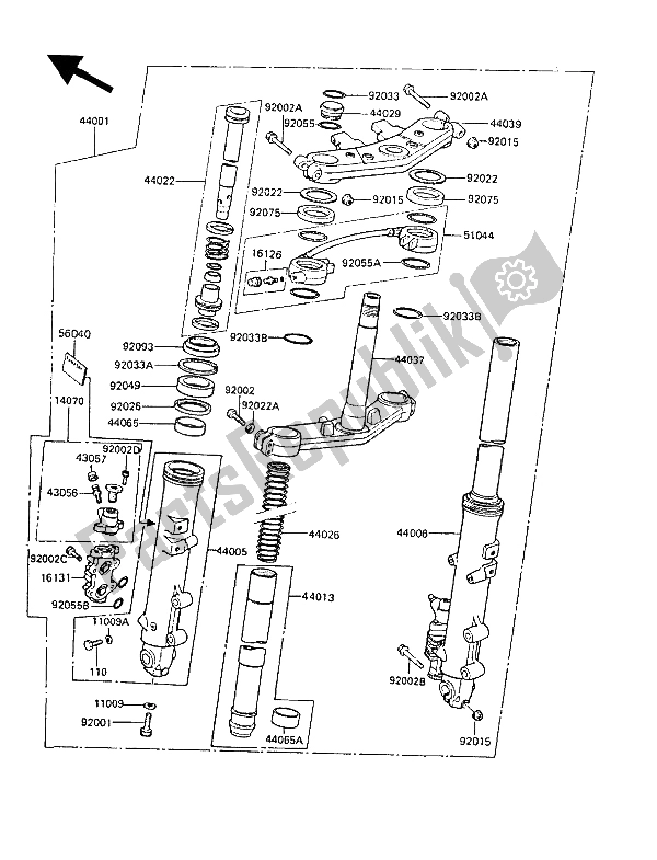 Alle onderdelen voor de Voorvork van de Kawasaki GPZ 550 1989