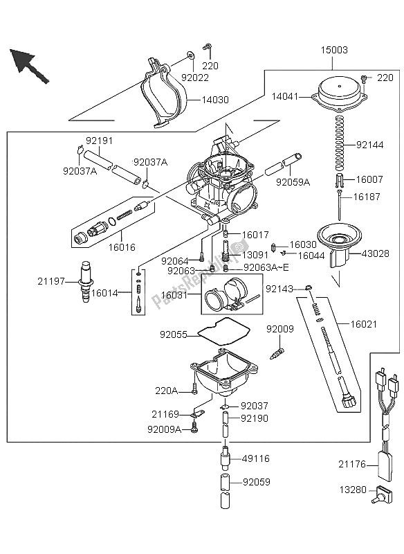 All parts for the Carburetor of the Kawasaki KVF 360 2005