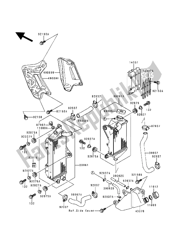 Alle onderdelen voor de Radiator van de Kawasaki KDX 200 1994