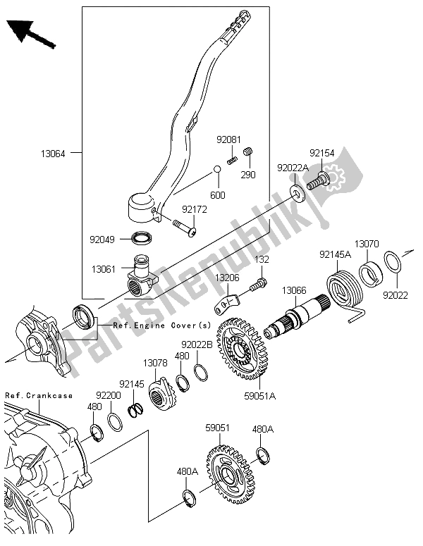 All parts for the Kickstarter Mechanism of the Kawasaki KX 450F 2012