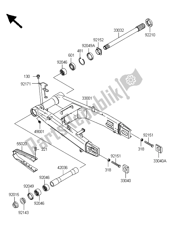 Tutte le parti per il Forcellone del Kawasaki Z 1000 2006