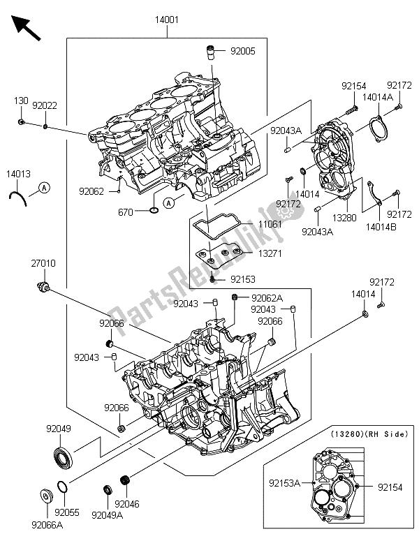 Toutes les pièces pour le Carter du Kawasaki Ninja ZX 6R 600 2013