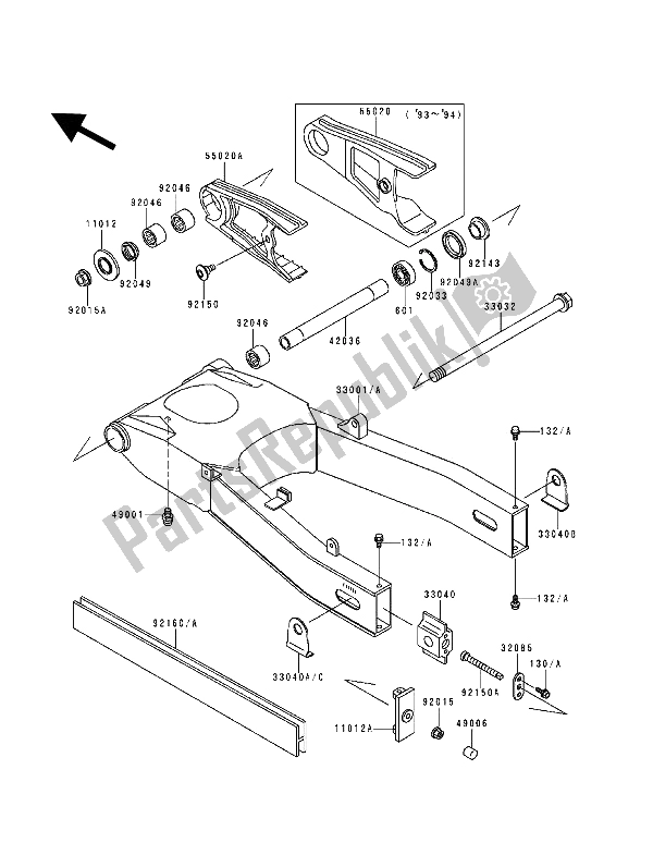 All parts for the Swingarm of the Kawasaki ZZ R 600 1994