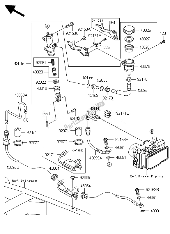 Todas as partes de Cilindro Mestre Traseiro do Kawasaki Z 750 ABS 2007