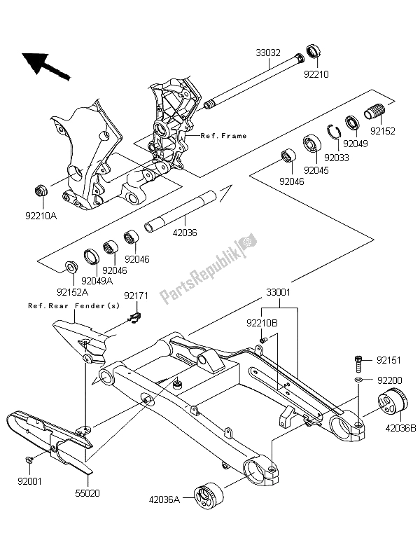 Alle onderdelen voor de Achterbrug van de Kawasaki Z 1000 SX ABS 2011