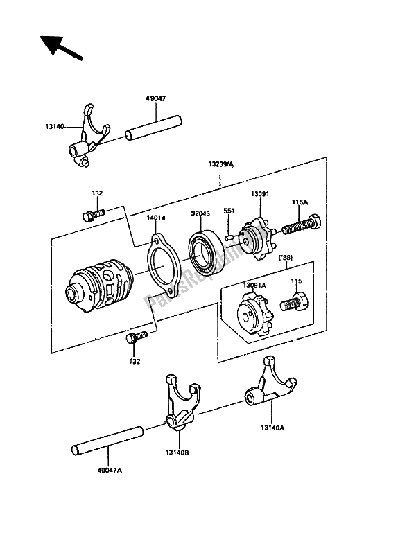 Toutes les pièces pour le Tambour De Changement De Vitesse Et Fourche (s) De Changement De Vitesse du Kawasaki KDX 200 1987