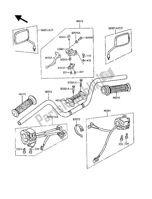 Tutte le parti per il Manubrio del Kawasaki Z 1300 1988