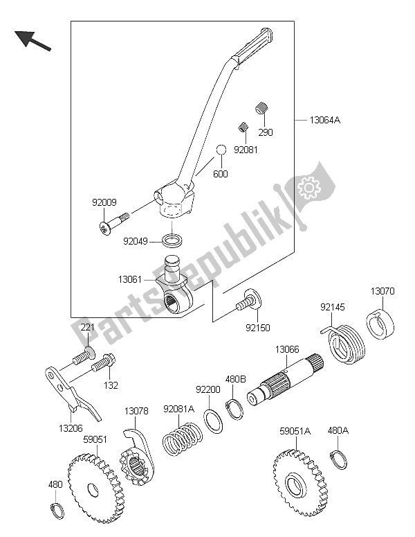 All parts for the Kickstarter Mechanism of the Kawasaki KX 85 LW 2016