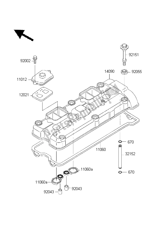 All parts for the Cylinder Head Cover of the Kawasaki Ninja ZX 9R 900 2001