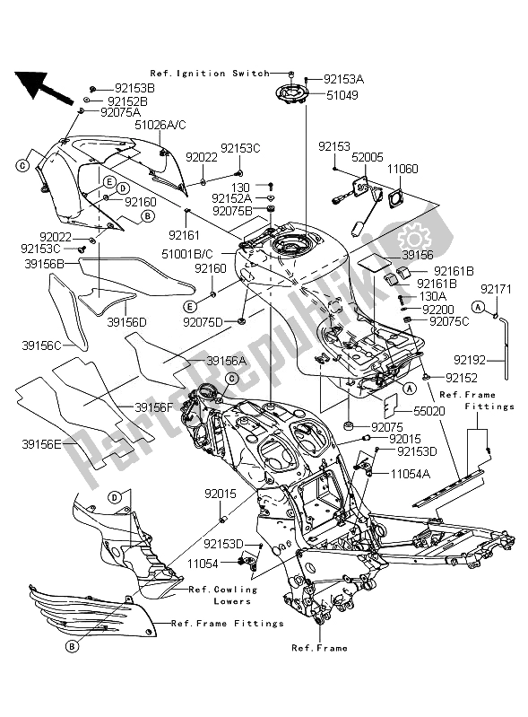 Tutte le parti per il Serbatoio Di Carburante del Kawasaki ZZR 1400 ABS 2007