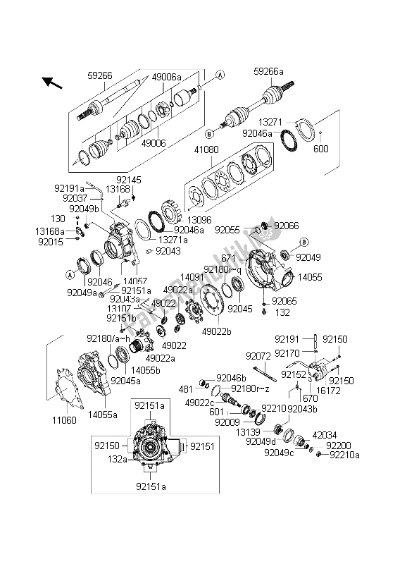 Toutes les pièces pour le Arbre D'entraînement Avant du Kawasaki KVF 650 Prairie 4X4 2003