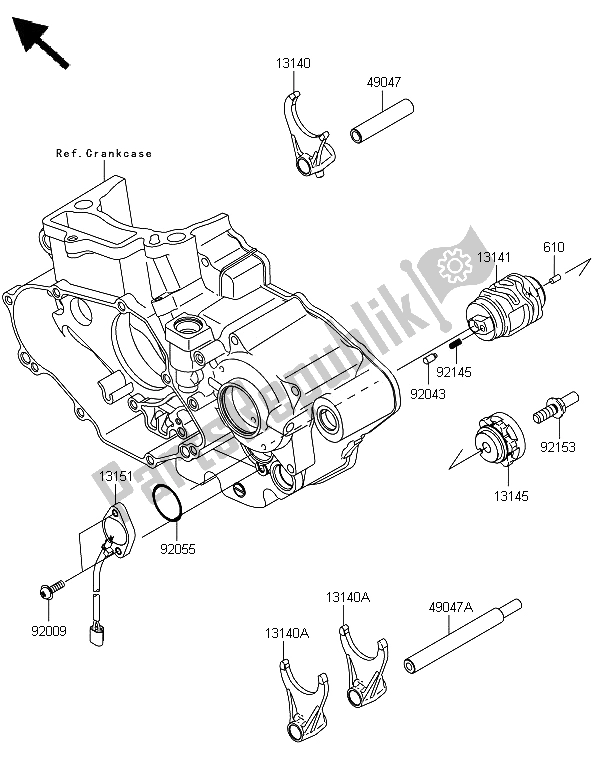 All parts for the Gear Change Drum & Shift Fork of the Kawasaki KX 450F 2008