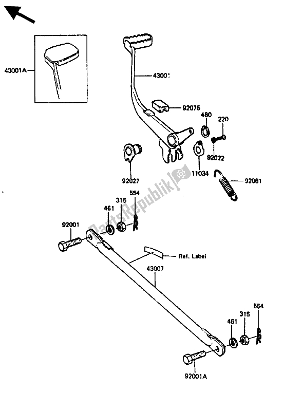 All parts for the Brake Pedal of the Kawasaki KE 125 1985