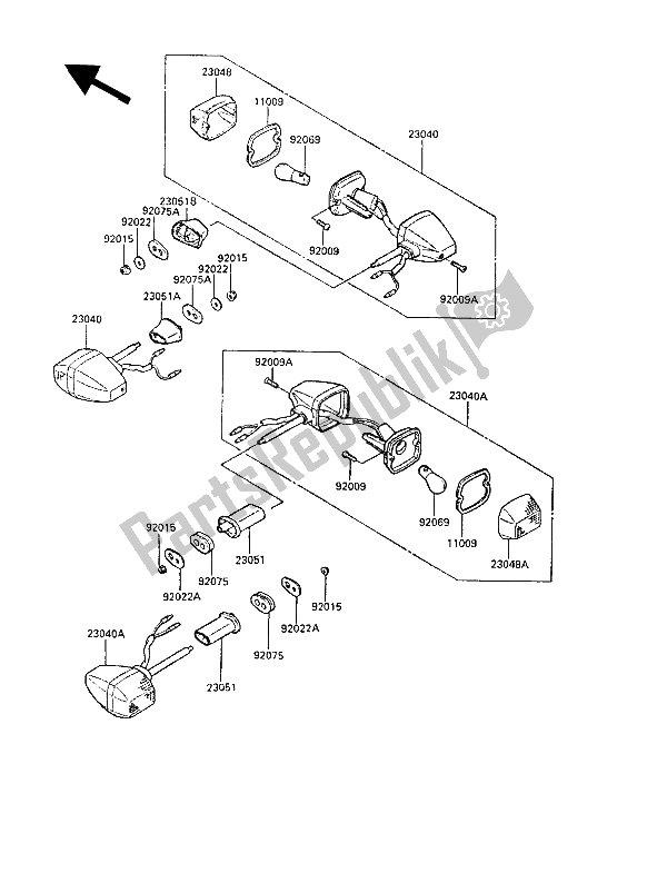 All parts for the Turn Signals of the Kawasaki GPZ 600R 1987