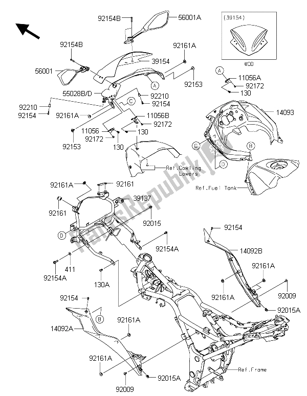 All parts for the Cowling of the Kawasaki Ninja 300 2015