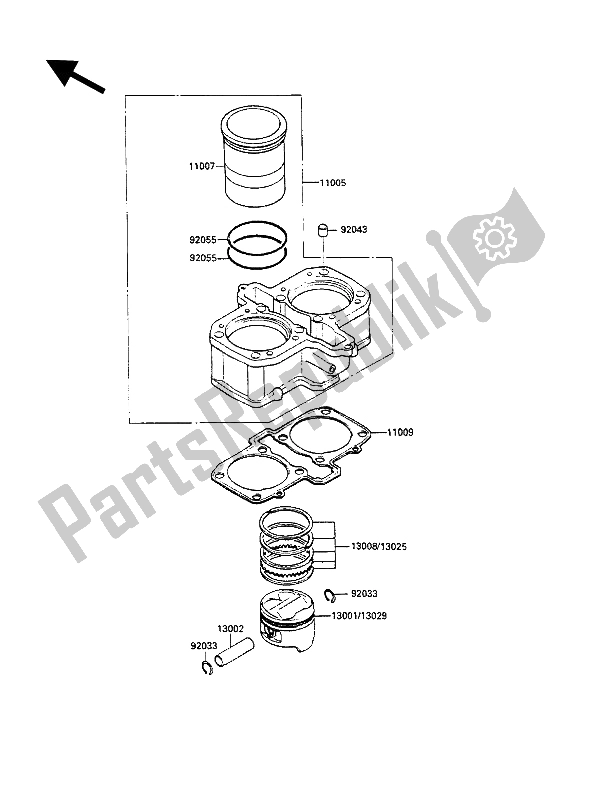 Alle onderdelen voor de Cilinder & Zuiger (s) van de Kawasaki GPZ 500S 1989