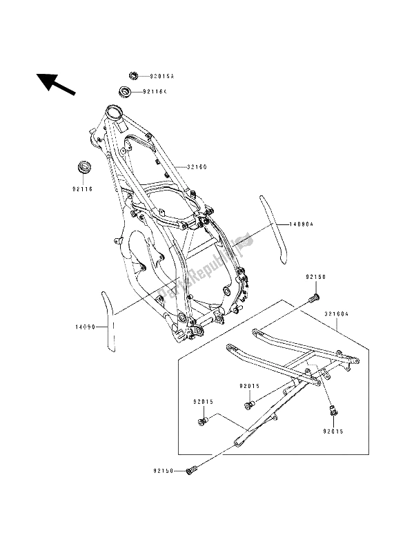 Tutte le parti per il Telaio del Kawasaki KX 250 1992