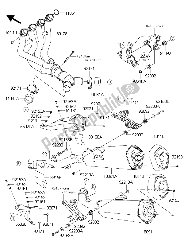 Tutte le parti per il Silenziatore (s) del Kawasaki ZZR 1400 ABS 2015