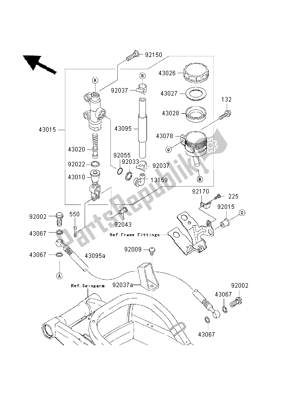 All parts for the Rear Master Cylinder of the Kawasaki Ninja ZX 9R 900 2003