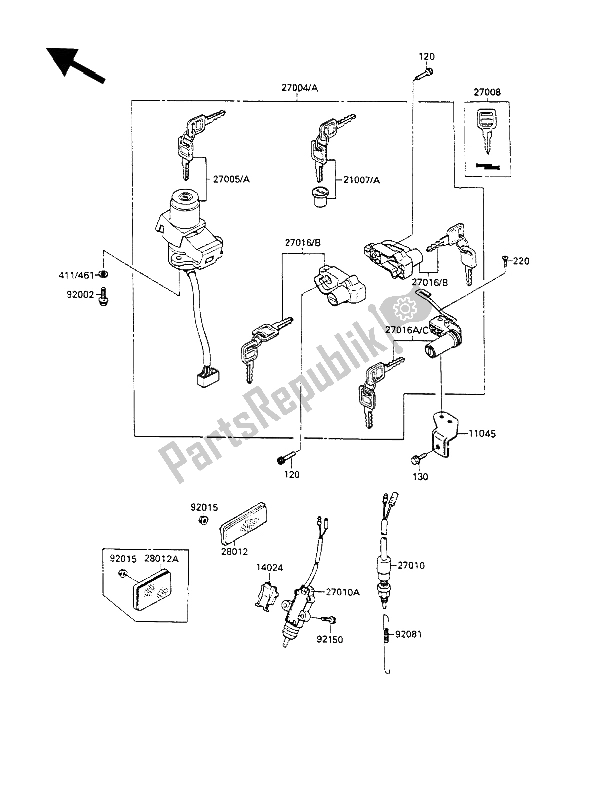 All parts for the Ignition Switch of the Kawasaki GPX 600R 1988