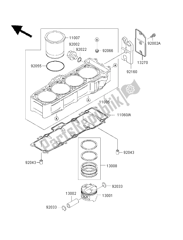 Alle onderdelen voor de Cilinder & Zuiger van de Kawasaki Ninja ZX 7 RR 750 1996