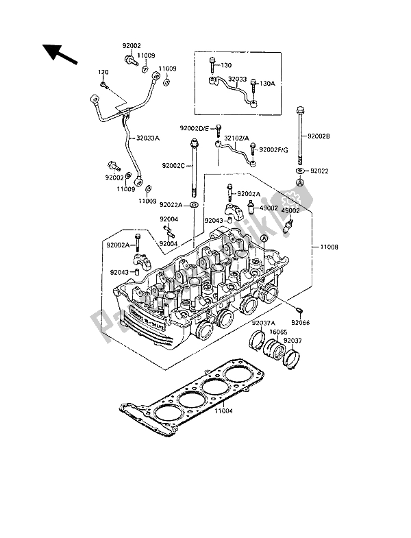 Alle onderdelen voor de Cilinderkop van de Kawasaki GPZ 1000 RX 1986