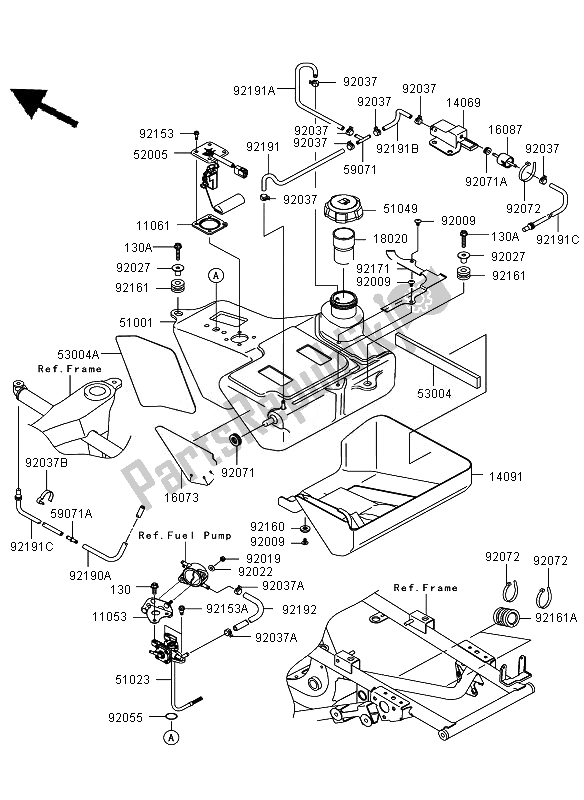 All parts for the Fuel Tank of the Kawasaki KVF 650 4X4 2010