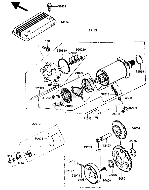 Alle onderdelen voor de Startmotor van de Kawasaki GPZ 400A 1985