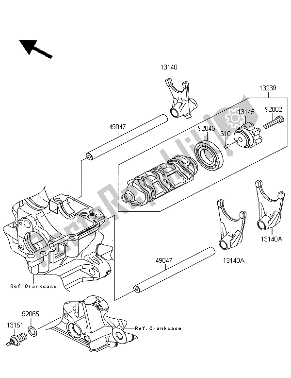 All parts for the Gear Change Drum & Shift Fork of the Kawasaki Z 1000 SX 2012