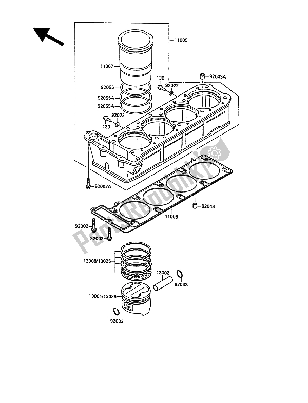 All parts for the Cylinder & Piston of the Kawasaki 1000 GTR 1991