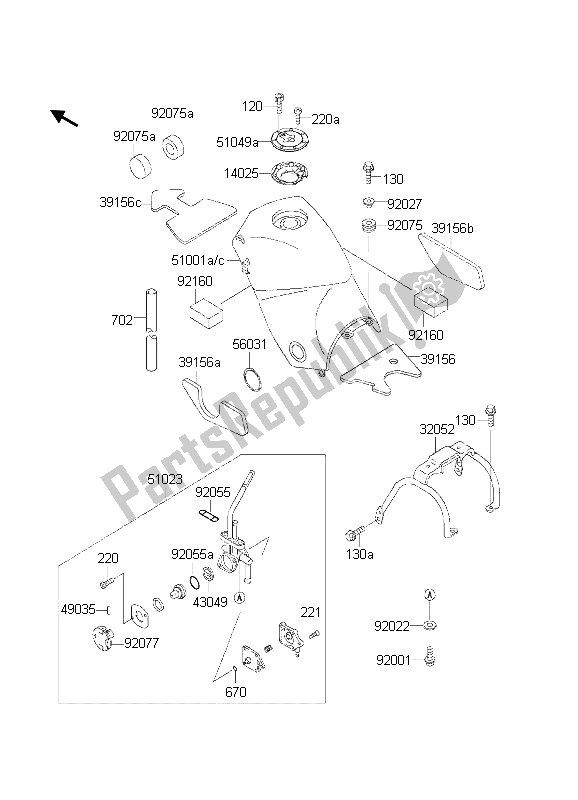 Tutte le parti per il Serbatoio Di Carburante del Kawasaki KLE 500 2002