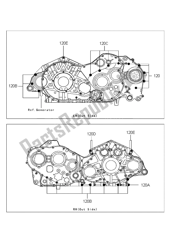 All parts for the Crank Case Bolt Pattern of the Kawasaki VN 2000 2004